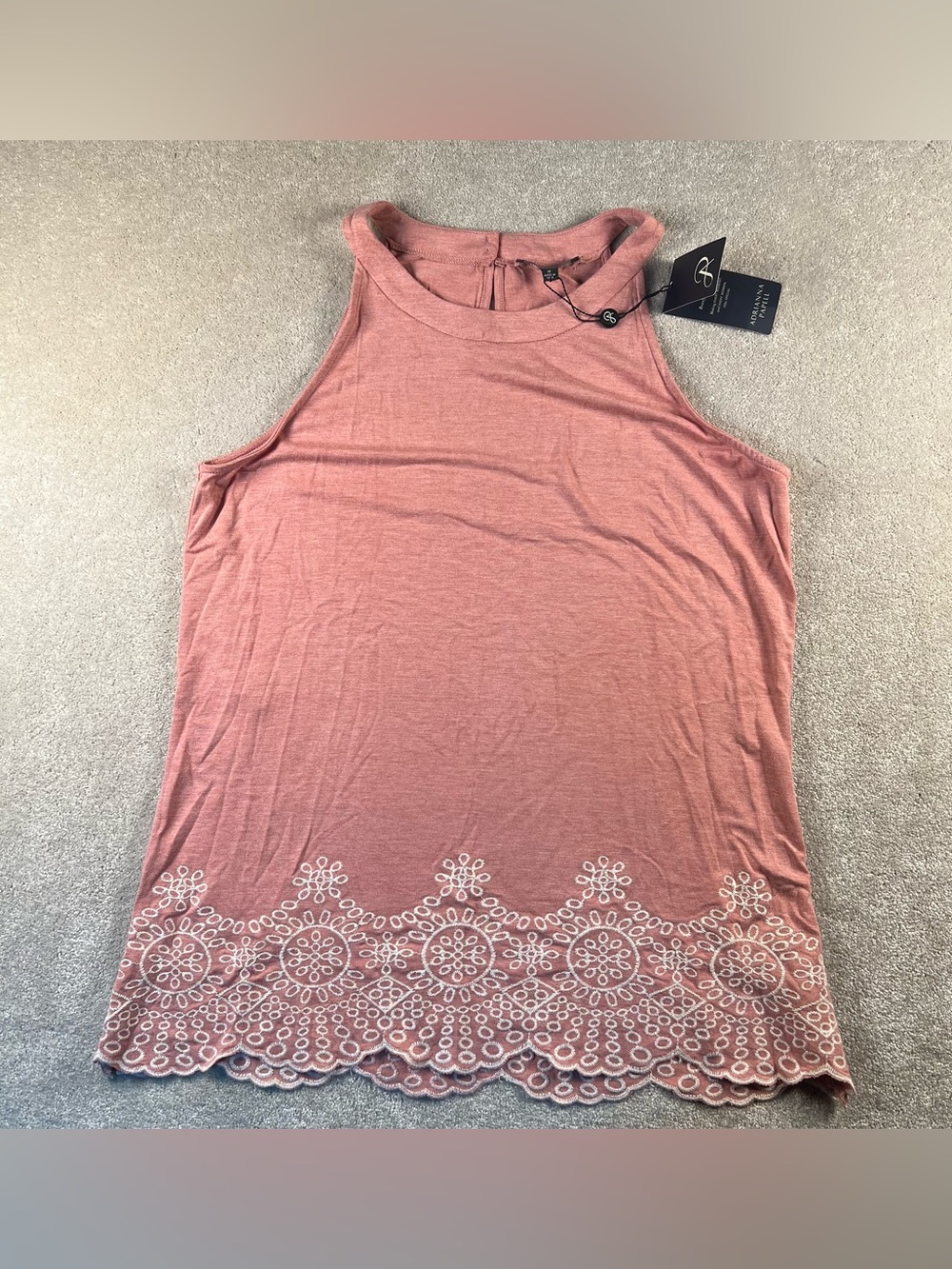 Adrianna‎ Papell Halter Top Embroidered Hem NWT Pink Soft Women's Medium